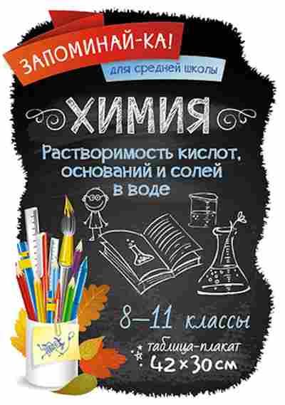 Книга Химия Растворимость кислот,оснований и солей в воде Таблица-плакат 42*30, б-4199, Баград.рф